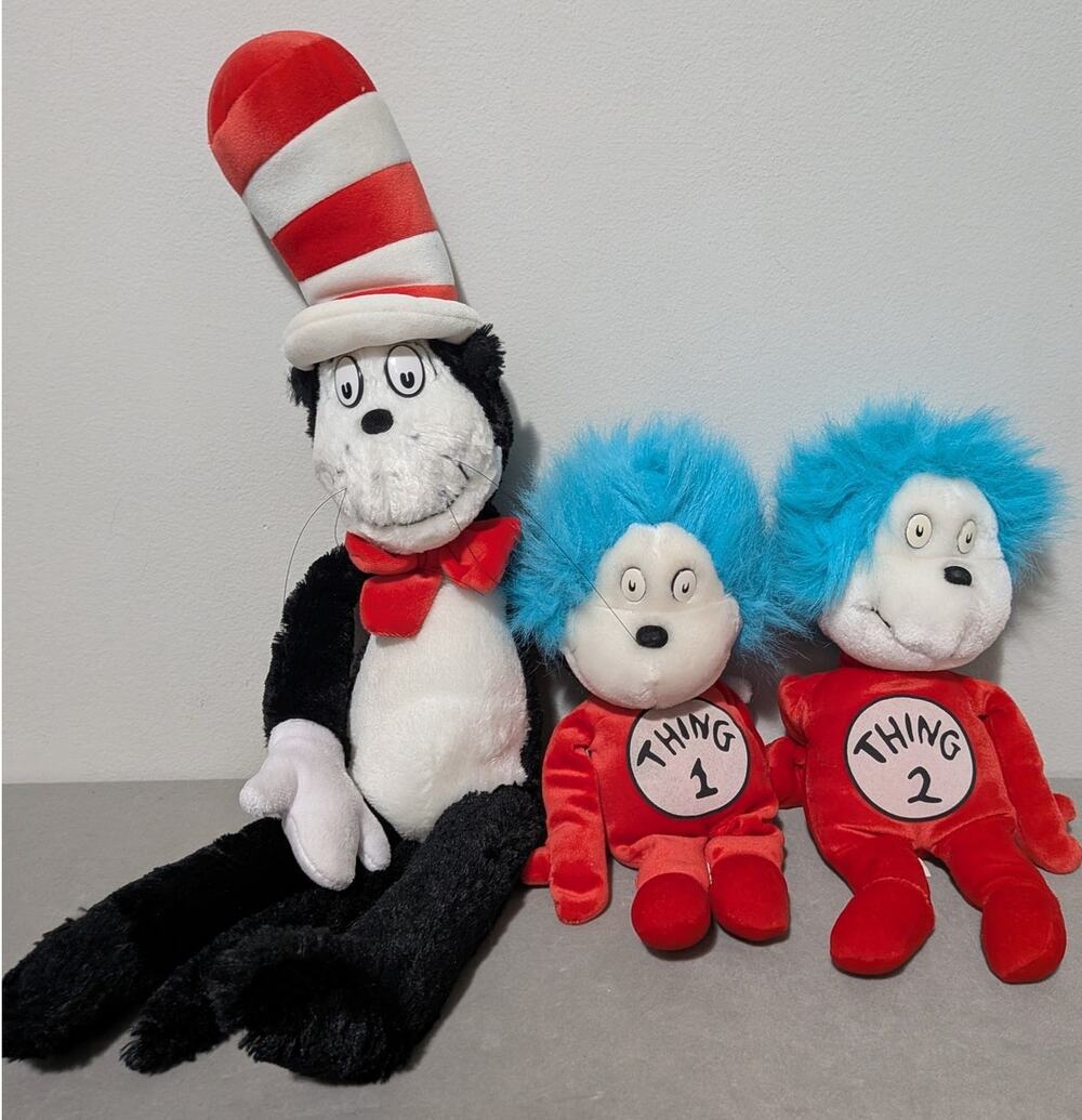 Dr. Seuss 22" Cat In The Hat W/ 12" Thing 1 Thing 2 Plush Lot Universal Studios